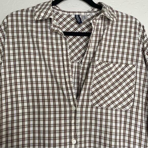 H&M Divided Brown Plaid Oversized Cotton Lightweight Flannel XXS - Picture 3 of 10